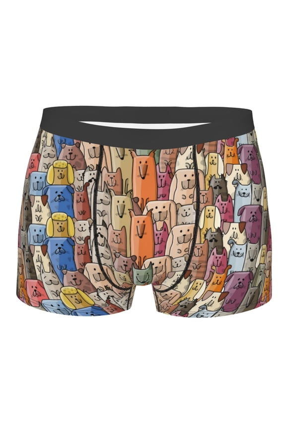 Funny Dogs Family Print Men's Boxer Briefs,Breathable Underwear Elastic Waistband Briefs for Men -X-Large
