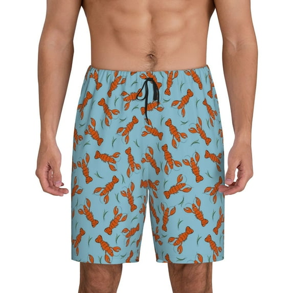 Salouo Funny Lobsters Pattern Men's Sleep Pajama Shorts,Pajama Bottoms Elastic Waistband Sleep Pajama Short PJ Shorts for Men -Large