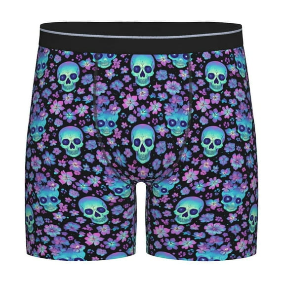 Salouo Funny Skull Flower Pattern Men's Boxer Briefs, Soft & Breathable Underwear Elastic Waistband Briefs for Men,1-Pack