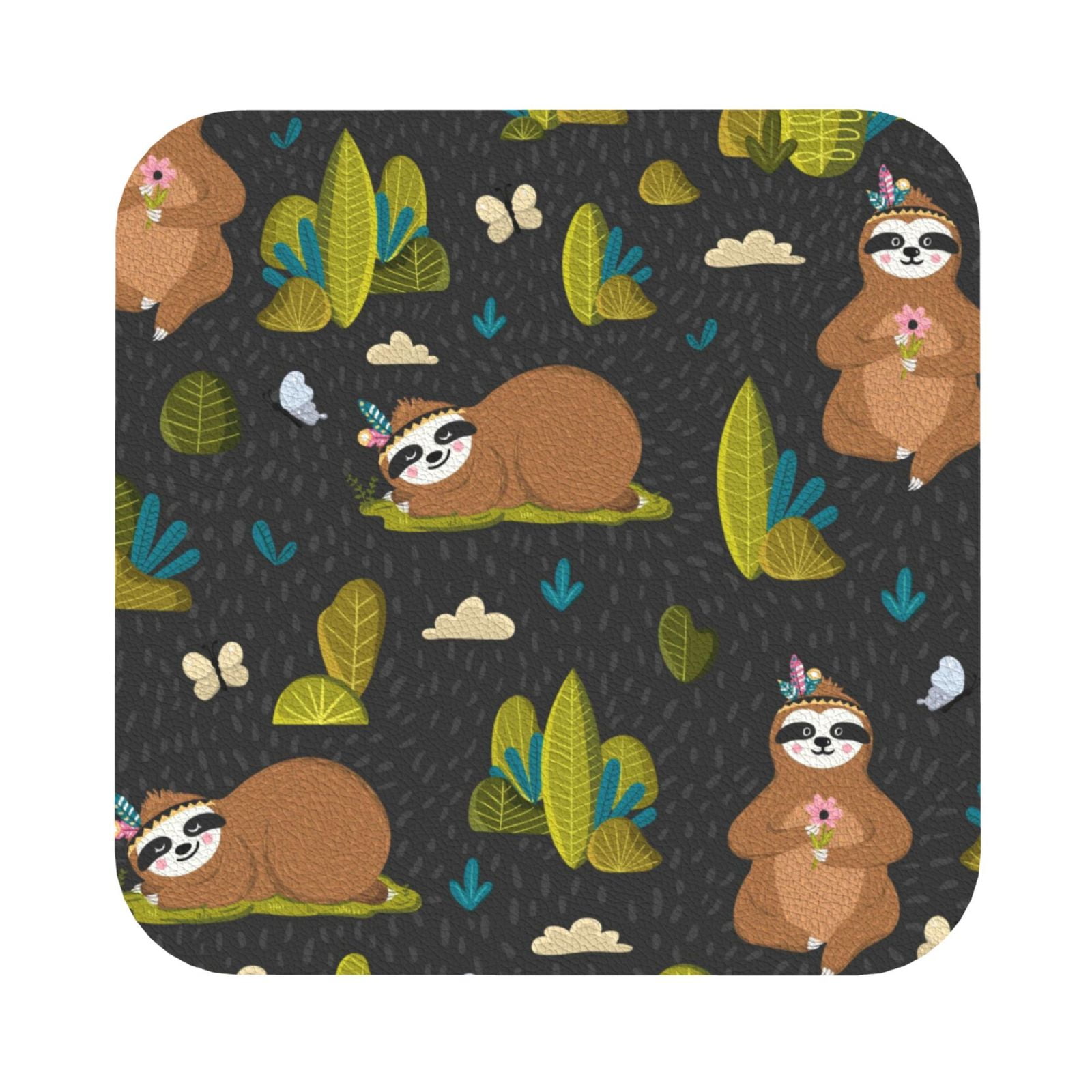 Salouo Funny Sloths In The Forest Print Round Coaster,Drink Coasters