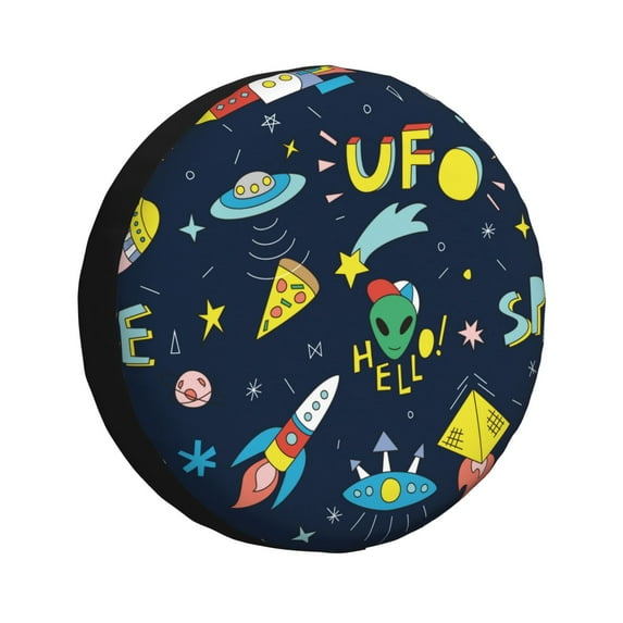 Salouo Funny Spaceships Print Spare Tire Cover 14-17 inch Spare Tire Protector Universal Tough Tire Wheel Cover for Trailer SUV and Truck-14 inch