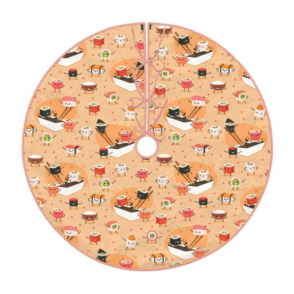 Salouo Funny Sushi Christmas Tree Skirt 36" Farmhouse Christmas Decorations Snowman Xmas Tree Skirt Tree Mat for Holiday Party Decor