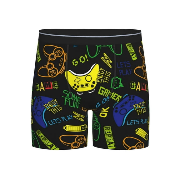 Salouo Game Play Pattern Men's Boxer Briefs, Soft & Breathable Underwear Elastic Waistband Briefs for Men,1-Pack