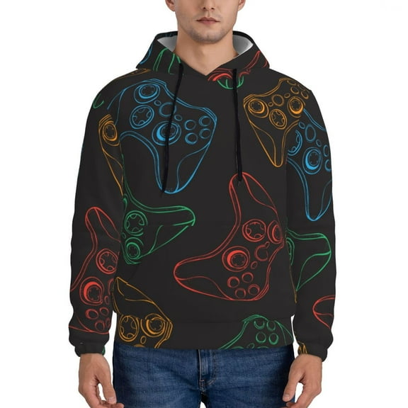 Salouo Gamepad Joystick Game Pattern Men's Fall Hoodie Sweatshirt,Sport Hoodie with Pockets for Men Pullover Casual Hooded Sweatshirt-Small