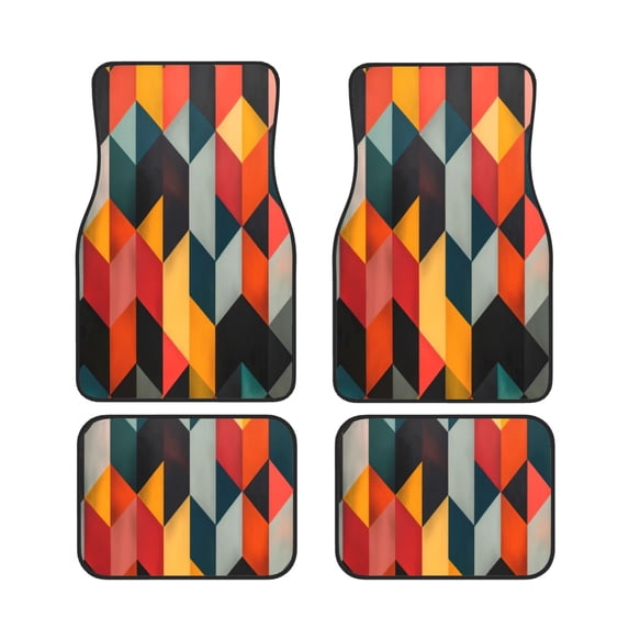 Salouo Geometric Cube Pattern Art for Car Floor Mat Set of 4–Car Carpet Mats - Car Mats with Anti-Slip Backing & Driver Heel Pad Universal Fit for Cars, Trucks, SUVs, and Vans