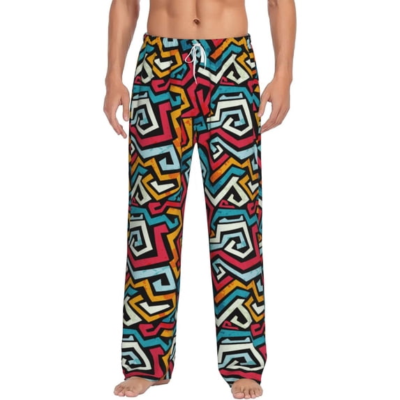 Salouo Geometry Print Pajama Pants for Men, Lounge Pants Elastic Waistband Casual Men's sleepwear Loungewear Sleep Pajama Pant -Small