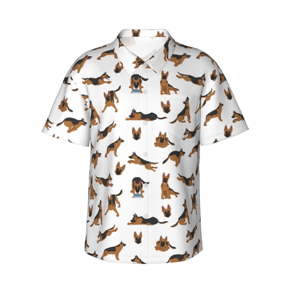 Salouo German Shepherd Dog for Hawaiian Shirt for Men,Summer Beach Casual Short Sleeve Button Down Shirts Men's Regular-Fit Short-Sleeve Print Shirt -Large