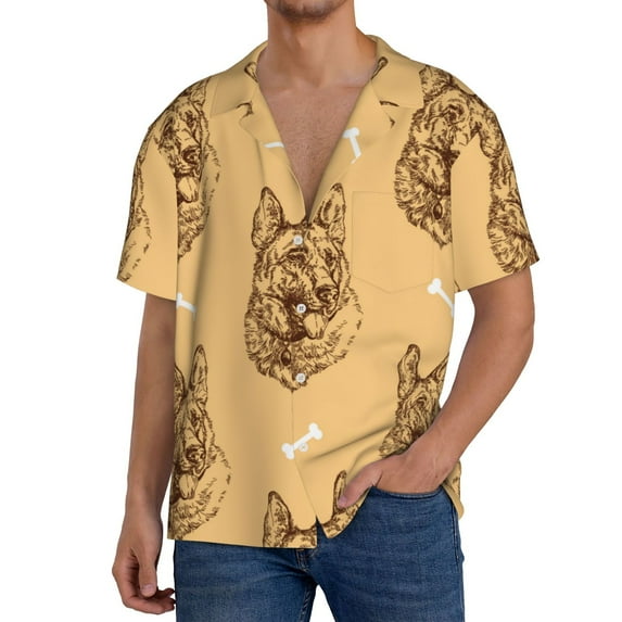 Salouo German Shepherd Dog Pattern Cuban Collar Shirts for Men Button-Down Shirt Men's Short Sleeve Shirts Hawaiian Shirts Casual Shirts -XX-Large
