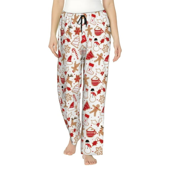 Salouo Gingerbread Holiday Sweets Print Women's Pajama Pants Casual Loose Sweatpants PJs Flowy Pants Drawstring Palazzo for Women Wide Leg Pants Lounge Pajama -Medium