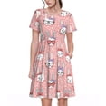 thumbnail image 1 of Salouo Girl Rabbit for Women's Short Sleeve Summer Dress, Pleated Loose Swing Knee Length Dresses with Pockets, 1 of 6