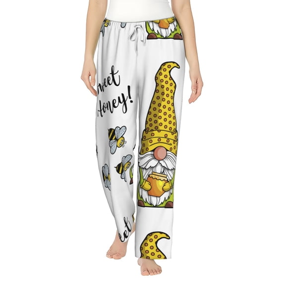 Salouo Gnome Sweet Honey Print Women's Pajama Pants Casual Loose Sweatpants PJs Flowy Pants Drawstring Palazzo for Women Wide Leg Pants Lounge Pajama -Medium