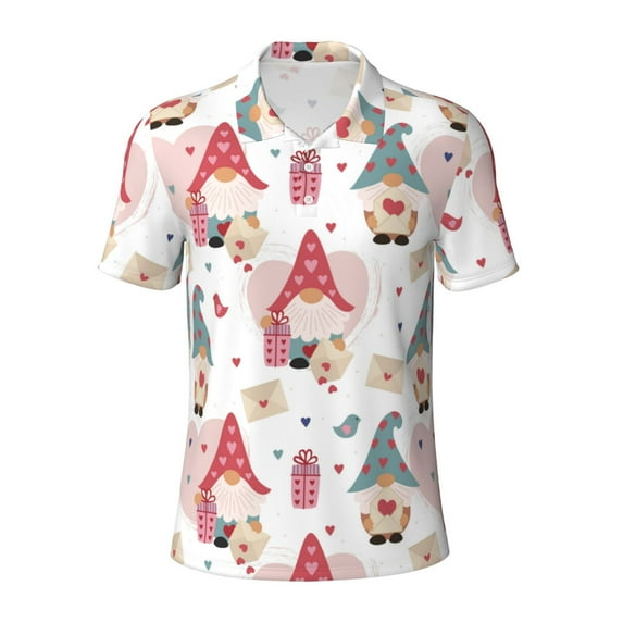 Salouo Gnome With Love Letter for Men's Short Sleeve Polo Shirts,Polo Shirts for Men Performance Short Sleeve Golf Shirt Athletic Casual Collared T-Shirt-X-Large