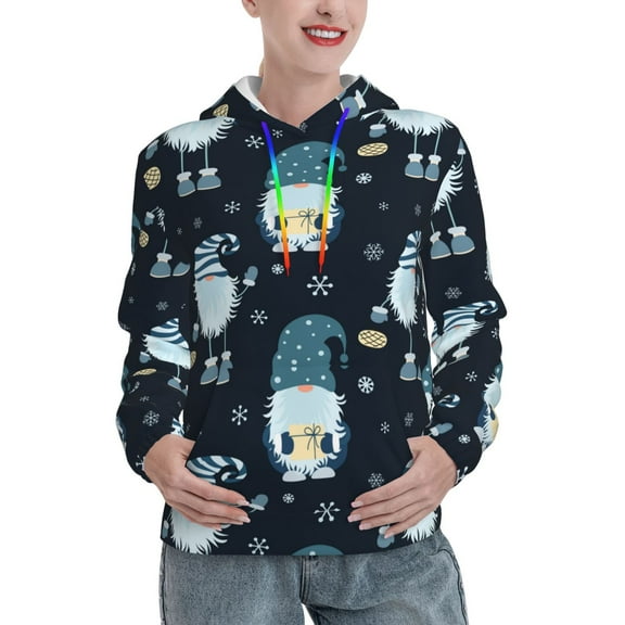 Salouo Gnome and Snowflakes Pattern Hoodie Sweatshirts for Women, Autumn Pullover Hoodie Workout Sweat Women's Long Sleeve Preppy Sweatshirts-Large