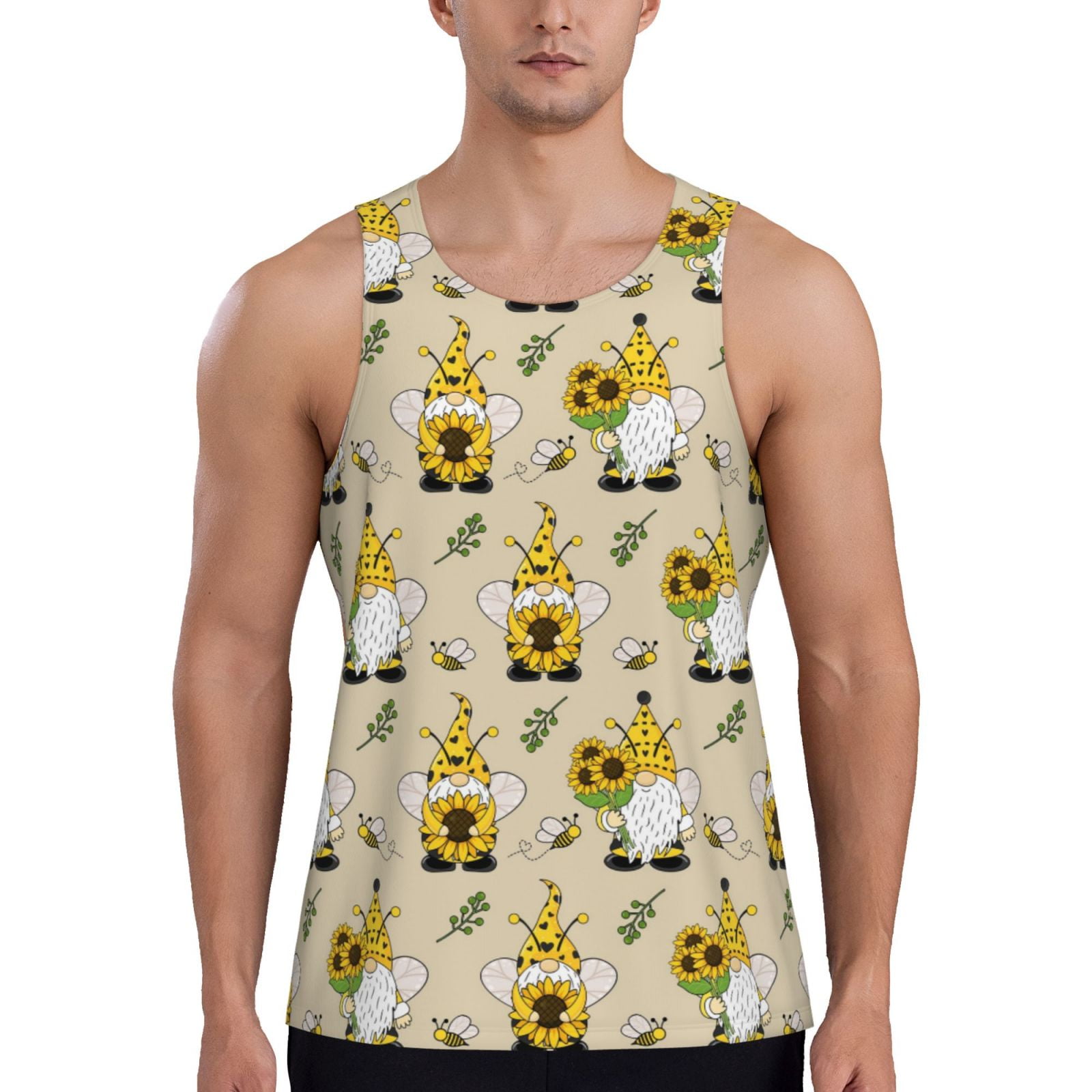 Salouo Gnomes Bees And Sunflowers for Men's Tank Tops,Sleeveless Muscle ...