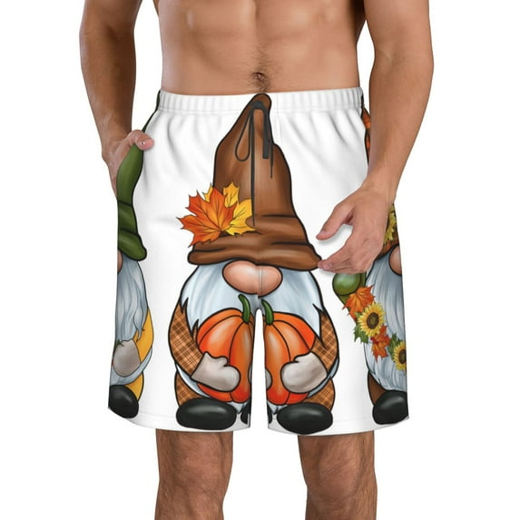 Salouo Gnomes In Autumn Pattern Swim Trunks for Men,Men's Hawaiian Bathing Suit Swimsuits Quick Dry Swimming Board Shorts Beach Shorts with Pockets-Small