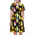 thumbnail image 1 of Salouo Gnomes With Sunflowers for Women's Short Sleeve Summer Dress, Pleated Loose Swing Knee Length Dresses with Pockets, 1 of 6