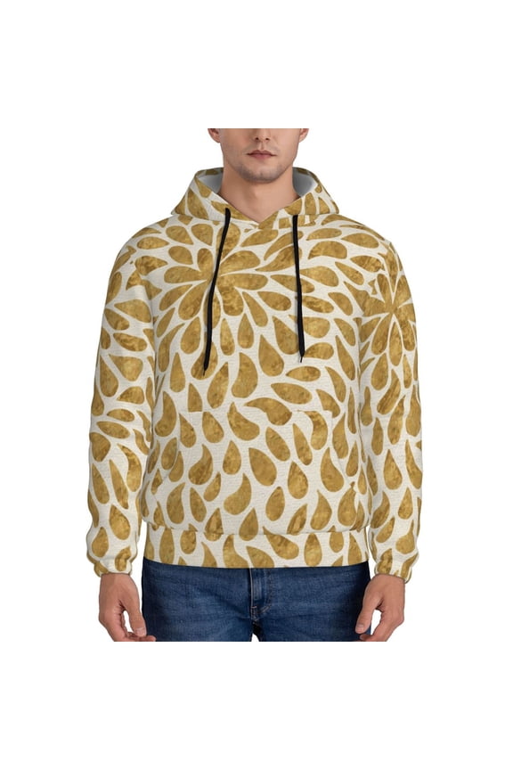 Gold Drops Pattern Men's Fall Hoodie Sweatshirt,Sport Hoodie with Pockets for Men Pullover Casual Hooded Sweatshirt-Medium