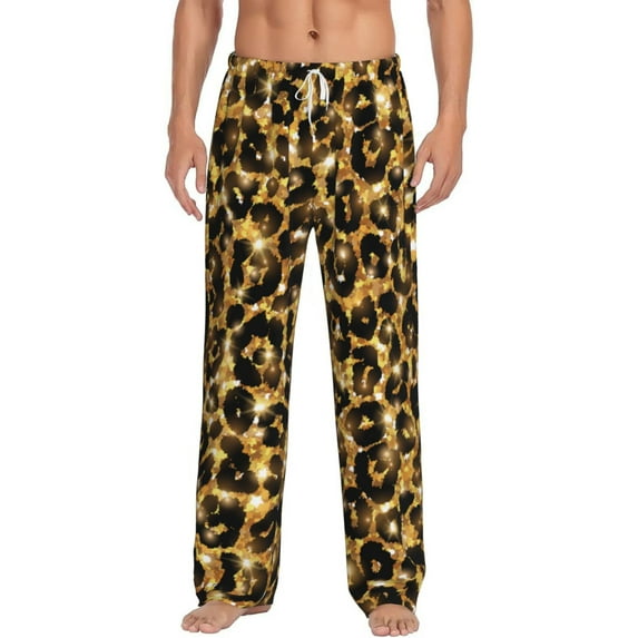 Salouo Gold Glitter Leopard Print Pajama Pants for Men, Lounge Pants Elastic Waistband Casual Men's sleepwear Loungewear Sleep Pajama Pant -X-Large
