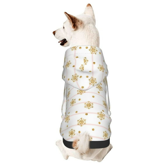 Salouo Gold Snowflake Stripes Pattern Small Dog Hoodie Sweatshirts Dog Clothes Coat Clothing Puppy Sweater Outfit Pullover Pet Winter Coat Sweater Outfit-X-Small