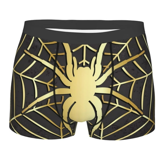 Salouo Gold Spider On The Web Print Men's Boxer Briefs,Breathable Underwear Elastic Waistband Briefs for Men -Medium