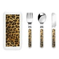 thumbnail image 1 of Salouo Golden Leopard Glitter Pattern 3 Pieces Toddler Utensils, Kids Silverware Set Stainless Steel Utensils for Kids Children Safe Spoons Forks & Knife Dishwasher Safe, 1 of 8