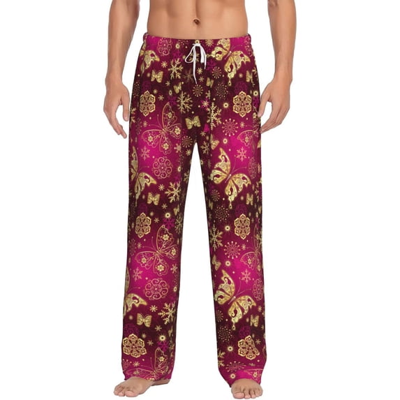 Salouo Golden Snowflakes And And Butterflies Print Pajama Pants for Men, Lounge Pants Elastic Waistband Casual Men's sleepwear Loungewear Sleep Pajama Pant -Large