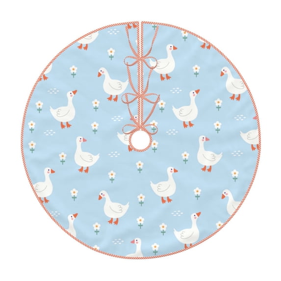 Salouo Goose White Flowers Christmas Tree Skirt 30" Farmhouse Christmas Decorations Snowman Xmas Tree Skirt Tree Mat for Holiday Party Decor