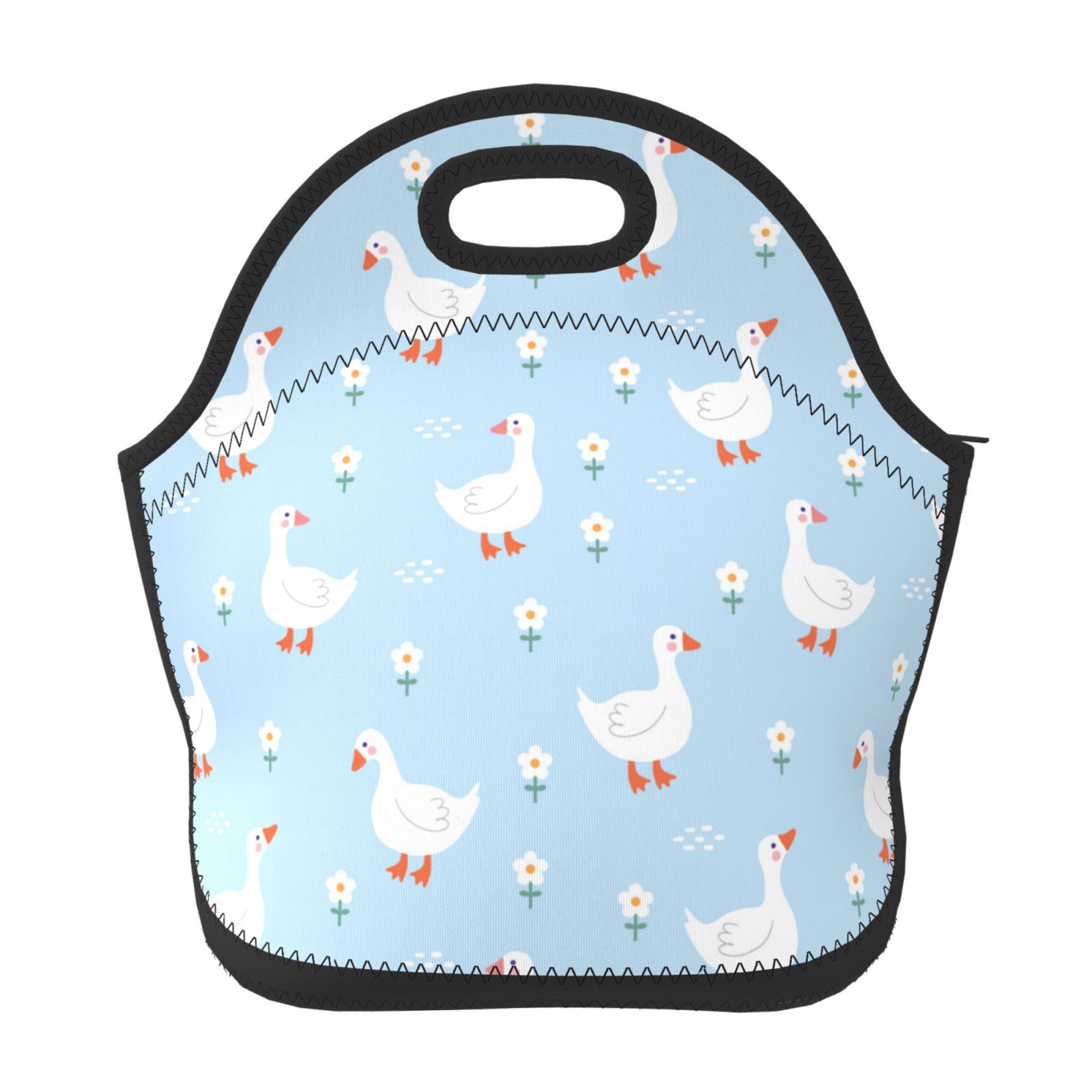 Salouo Goose White Flowers for Lunch Tote,Lunch Bag Insulated Lunch Box