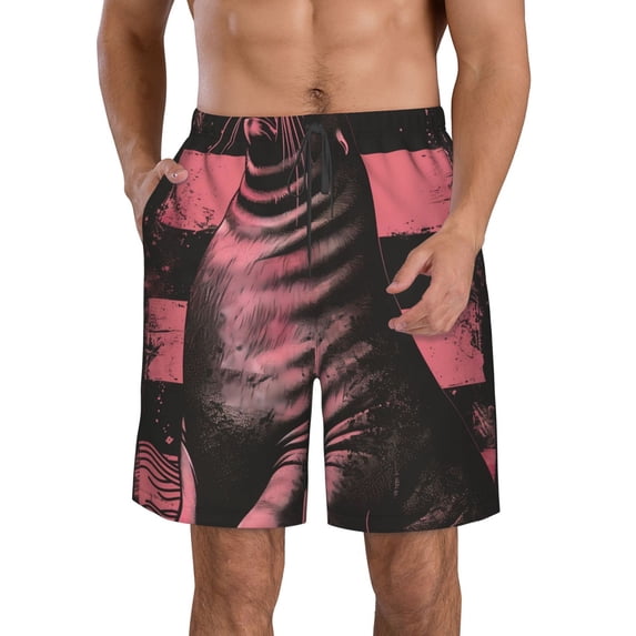 Salouo Graphic Seal On Stripes Pattern Swim Trunks for Men,Men's Hawaiian Bathing Suit Swimsuits Quick Dry Swimming Board Shorts Beach Shorts with Pockets-Medium