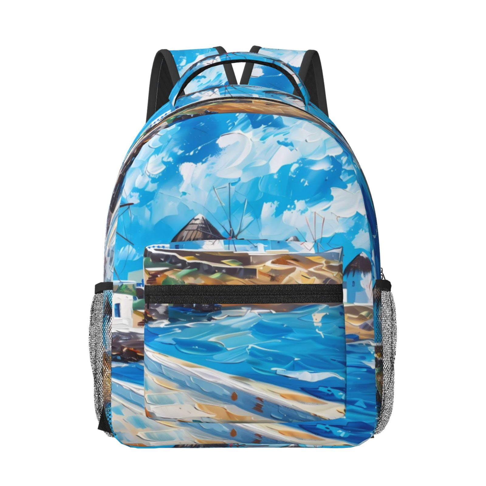 Salouo Greek Island Windmills Painting Print Laptop Backpack 16.5