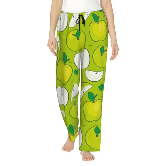 Salouo Green Apple Print Women's Pajama Pants Casual Loose Sweatpants PJs Flowy Pants Drawstring Palazzo for Women Wide Leg Pants Lounge Pajama -XX-Large