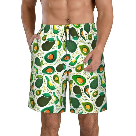 Salouo Green Avocado (2) Pattern Swim Trunks for Men,Men's Hawaiian Bathing Suit Swimsuits Quick Dry Swimming Board Shorts Beach Shorts with Pockets-XX-Large