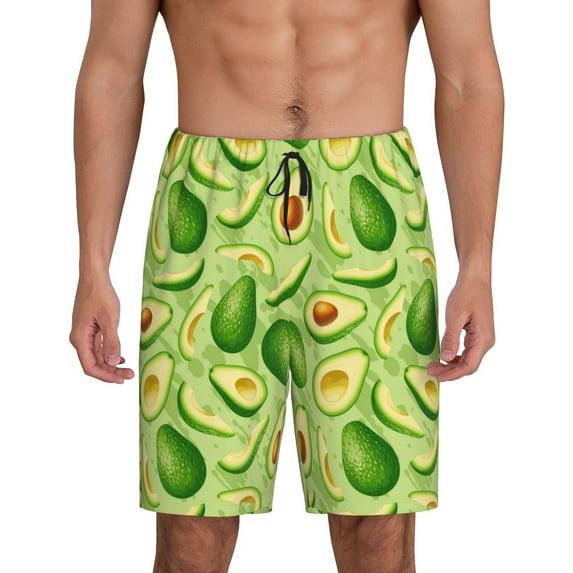 Salouo Green Avocado Pattern Men's Sleep Pajama Shorts,Pajama Bottoms Elastic Waistband Sleep Pajama Short PJ Shorts for Men -3X-Large