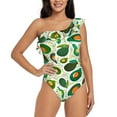 thumbnail image 1 of Salouo Green Avocado Pattern One Shoulder Ruffled One Piece Swimsuit for Women V Neck Swimwear Tummy Control Bathing Suit-X-Large, 1 of 6