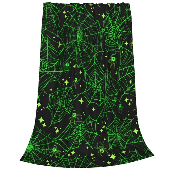 Salouo Green Bright Web with Spiders Print Bed Blankets,Flannel Blanket Comfortable Air Conditioning Blanket Lightweight Blanket for Sofa Bed Travel & Couch -40"x30"