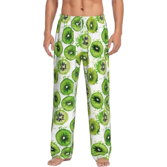 Salouo Green Kiwi Print Pajama Pants for Men, Lounge Pants Elastic Waistband Casual Men's sleepwear Loungewear Sleep Pajama Pant -XX-Large