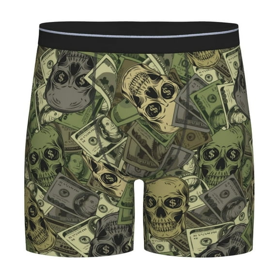 Salouo Green Skulls Pattern Men's Boxer Briefs, Soft & Breathable Underwear Elastic Waistband Briefs for Men,1-Pack