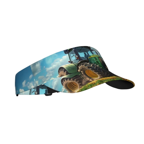 Salouo Green Tractor Field Pattern Sport Sun Visor Hats,1-Piece of Adult Sunscreen Visor Cap Adjustable Sun Hat for Outdoor Activities Fits for Women and Men (One Size)