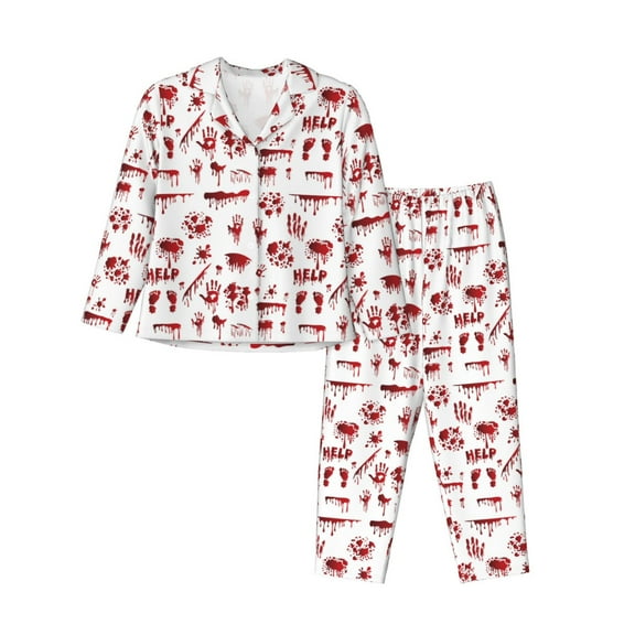Salouo Halloween Pattern Women's Pajamas Set Long Sleeve Button Down Sleepwear Soft Pj Lounge Sets for women 2 Piece Pjs Set with Long Pants-XX-Large