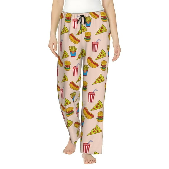 Salouo Hamburger Pizza Coke Print Women's Pajama Pants Casual Loose Sweatpants PJs Flowy Pants Drawstring Palazzo for Women Wide Leg Pants Lounge Pajama -Small