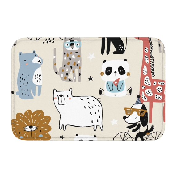 Salouo Hand Drawn Animals Pattern Outdoor Indoor Sturdy Doormats 16’’×24’’, Anti Fatigue Soft Flannel Thick Door Mat,Non-Slip Rectangle Rug Cushion