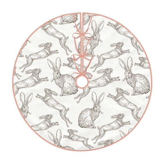 Salouo Hand Drawn Rabbit Christmas Tree Skirt 48" Farmhouse Christmas Decorations Snowman Xmas Tree Skirt Tree Mat for Holiday Party Decor