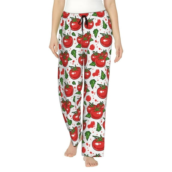 Salouo Hand Drawn Tomatoes Print Women's Pajama Pants Casual Loose Sweatpants PJs Flowy Pants Drawstring Palazzo for Women Wide Leg Pants Lounge Pajama -Medium