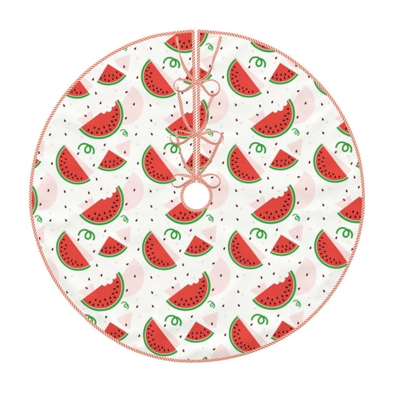 Salouo Hand Drawn Watermelon Christmas Tree Skirt 36" Farmhouse Christmas Decorations Snowman Xmas Tree Skirt Tree Mat for Holiday Party Decor