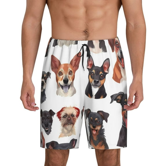 Salouo Happy Dog Faces Collage Pattern Men's Sleep Pajama Shorts,Pajama Bottoms Elastic Waistband Sleep Pajama Short PJ Shorts for Men -XX-Large