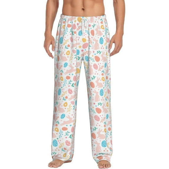 Salouo Happy Easter Print Pajama Pants for Men, Lounge Pants Elastic Waistband Casual Men's sleepwear Loungewear Sleep Pajama Pant -Medium