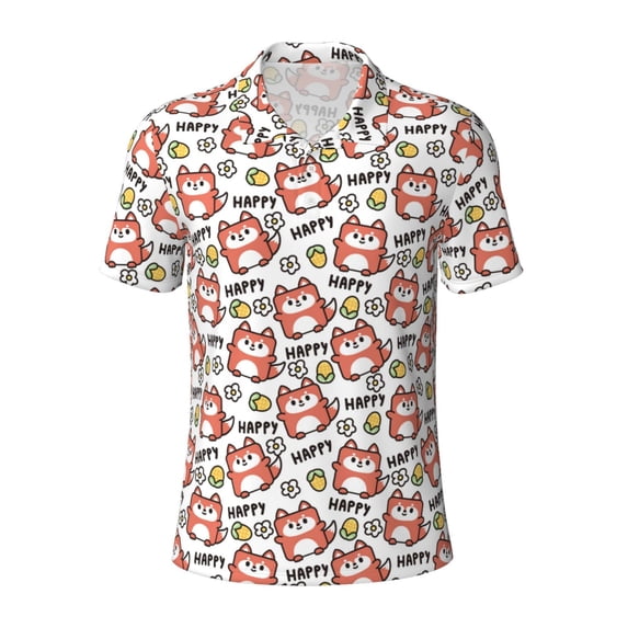 Salouo Happy Foxy Faces for Men's Short Sleeve Polo Shirts,Polo Shirts for Men Performance Short Sleeve Golf Shirt Athletic Casual Collared T-Shirt-X-Large