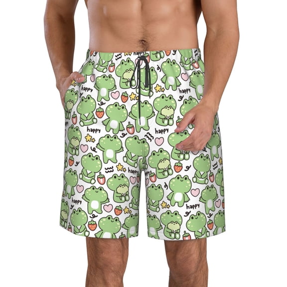 Salouo Happy Frogs Pattern Swim Trunks for Men,Men's Hawaiian Bathing Suit Swimsuits Quick Dry Swimming Board Shorts Beach Shorts with Pockets-X-Large