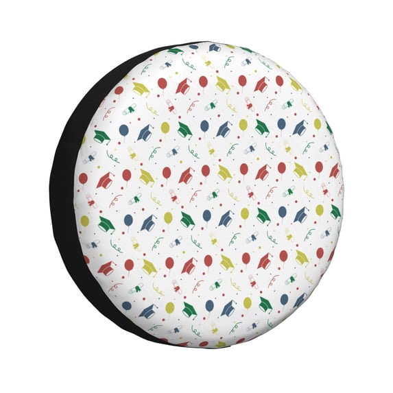 Salouo Happy Graduation Print Spare Tire Cover 14-17 inch Spare Tire Protector Universal Tough Tire Wheel Cover for Trailer SUV and Truck-16 inch