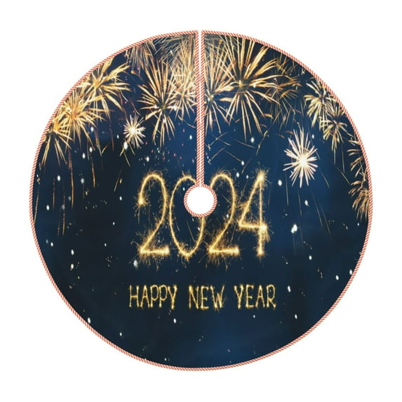 Salouo Happy New Year 2024 (3) Christmas Tree Skirt 30" Farmhouse Christmas Decorations Snowman Xmas Tree Skirt Tree Mat for Holiday Party Decor
